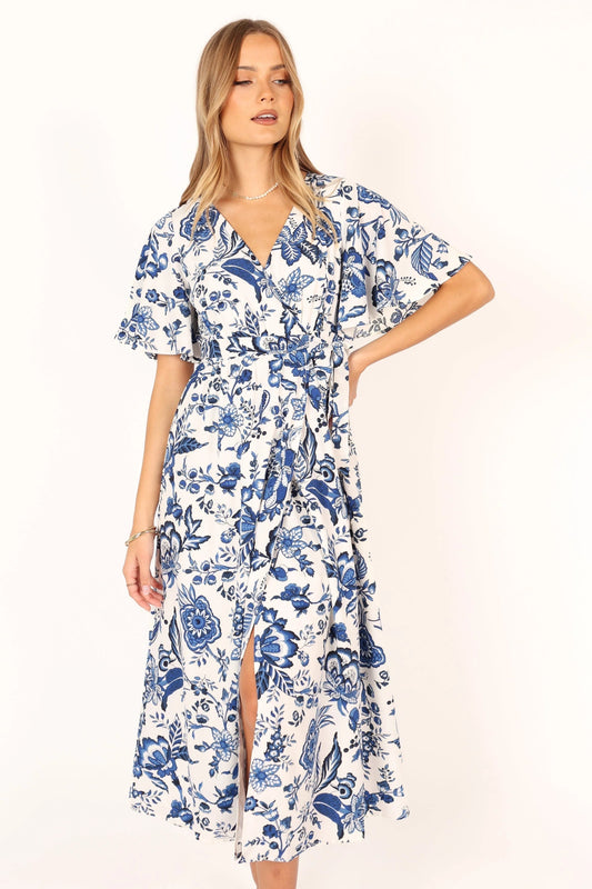Wrap-Tie Overlay Midi Dress